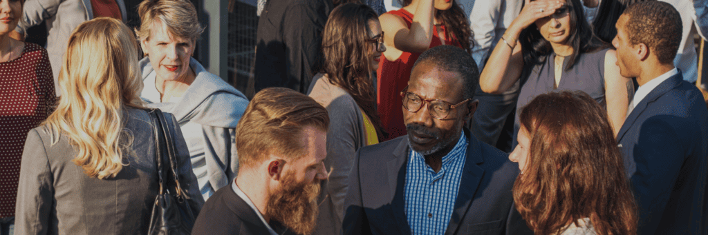 A diverse crowd of professionals networking